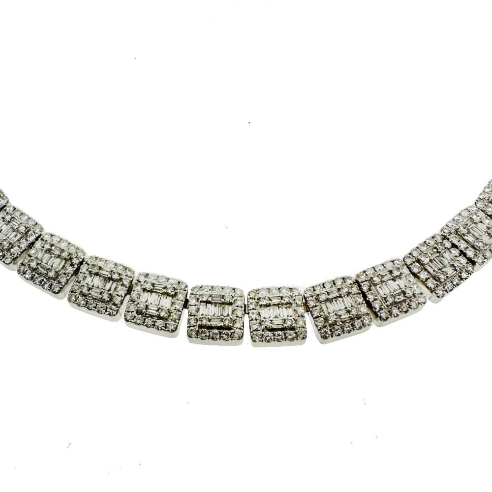 14k White Gold Pave Diamond Necklace Approx. 33CTW For Sale 1