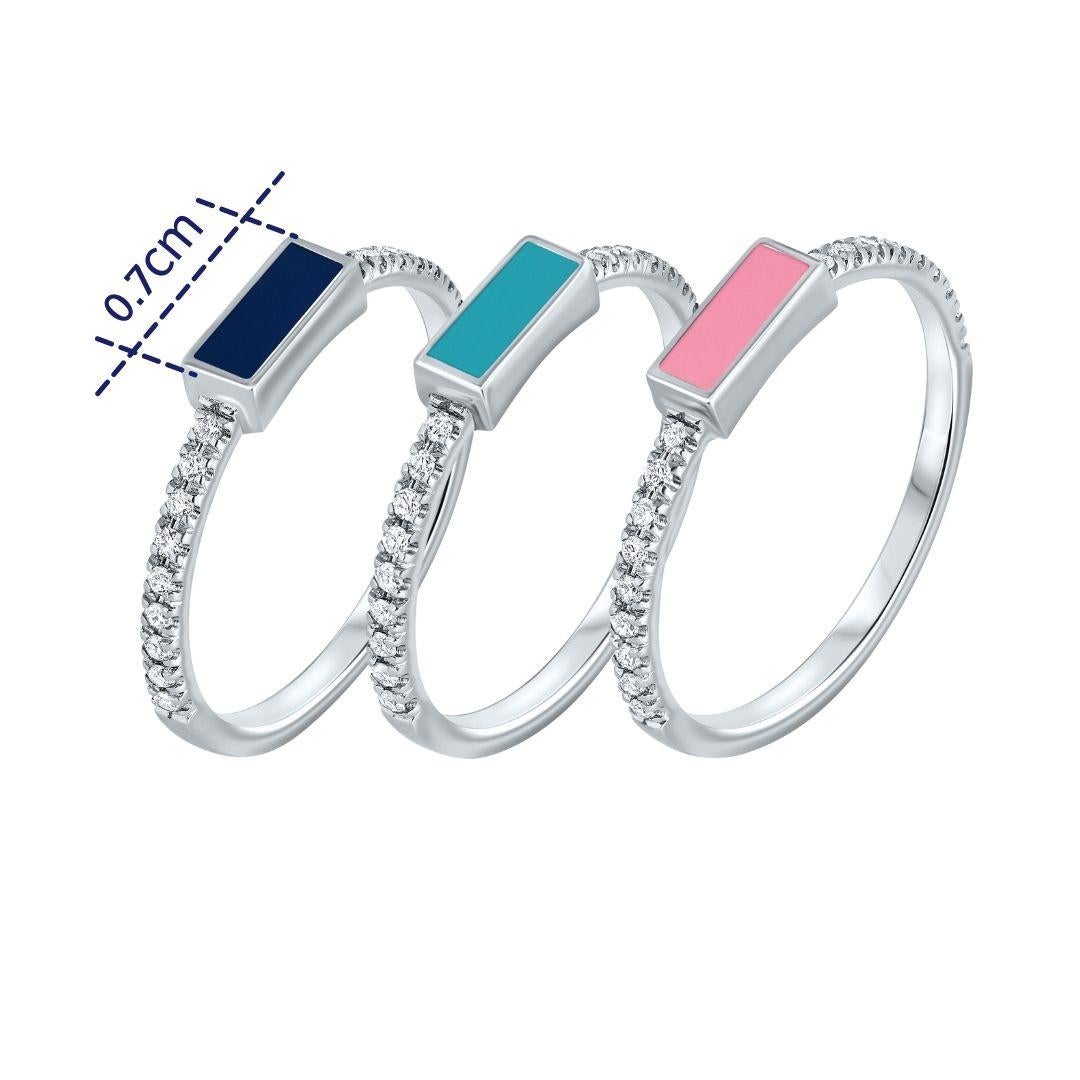 For Sale:  14K White Gold Pave Diamond Pink Enamel Rectangle Ring, Shlomit Rogel 3