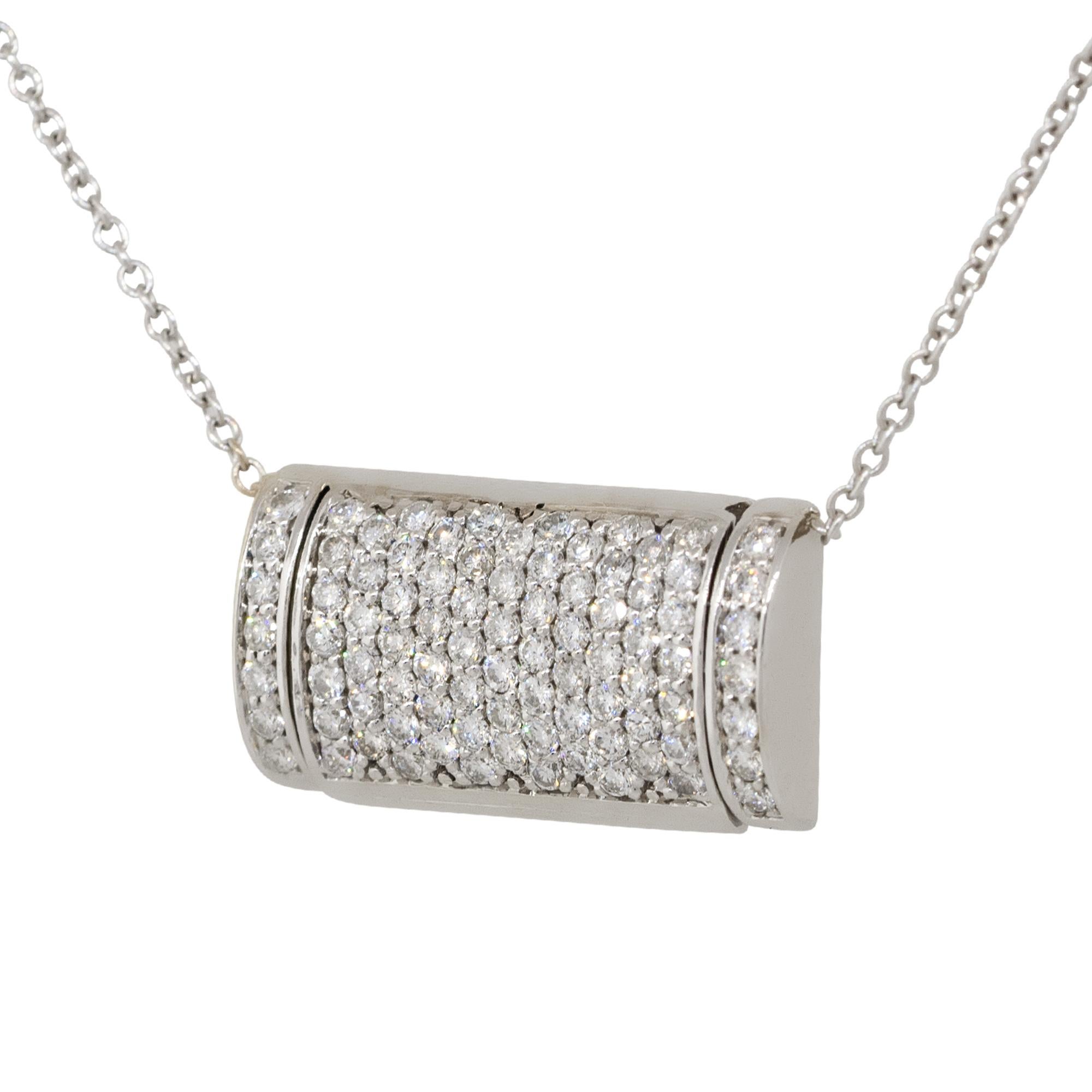 14K White Gold Pavé Diamond Rectangular Clasp Pendant Necklace For Sale 1