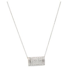 14K White Gold Pavé Diamond Rectangular Clasp Pendant Necklace