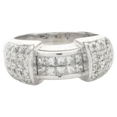 14k White Gold Pave Diamond Ring with Invisible Set Princess Cut Diamond Center