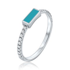 14K White Gold Pave Diamond Turquoise Enamel Rectangle Ring, Shlomit Rogel