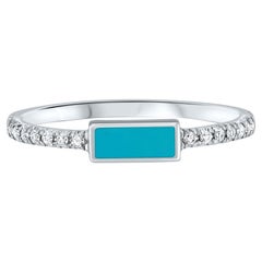 14K White Gold Pave Diamond Turquoise Enamel Rectangle Ring, Shlomit Rogel