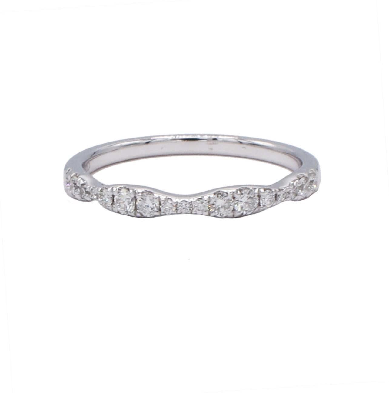 14K White Gold Natural Diamond Wavy Wedding Band 2.25mm Ring Size 6
Metal: 14K White Gold 585
Weight: 1.55 grams
27 round natural diamonds measuring approx. .233 ctw G-H SI
Markings: Stamped 