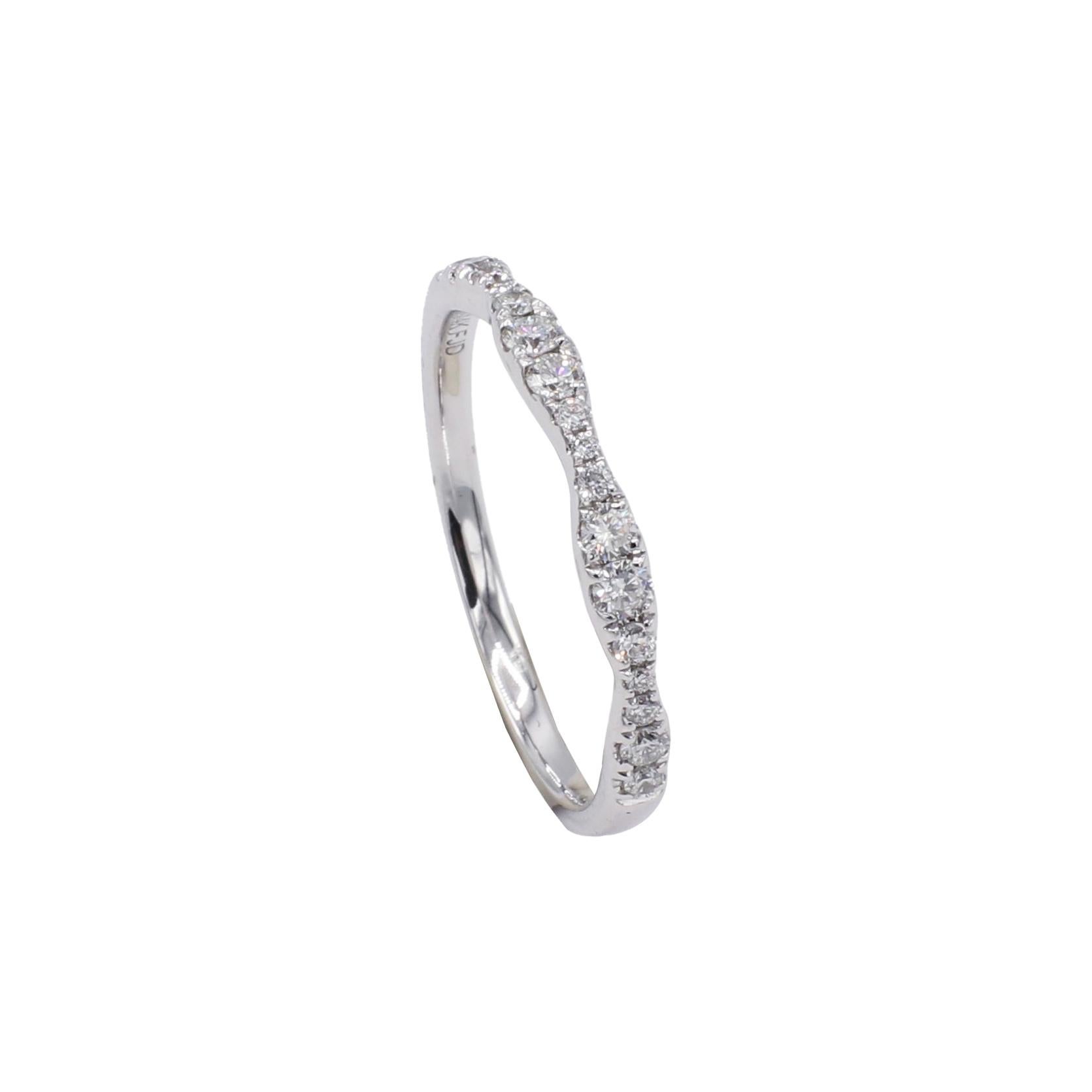 14K White Gold Pave Natural Diamond Wavy Wedding Band Ring