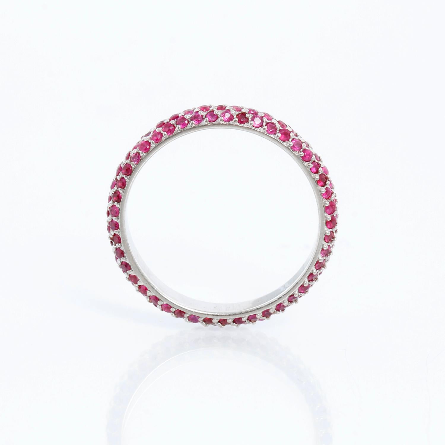 14K White Gold Pave Ruby Band Size 7 For Sale 1