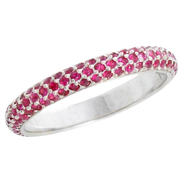 14K White Gold Pave Ruby Band Size 7 For Sale