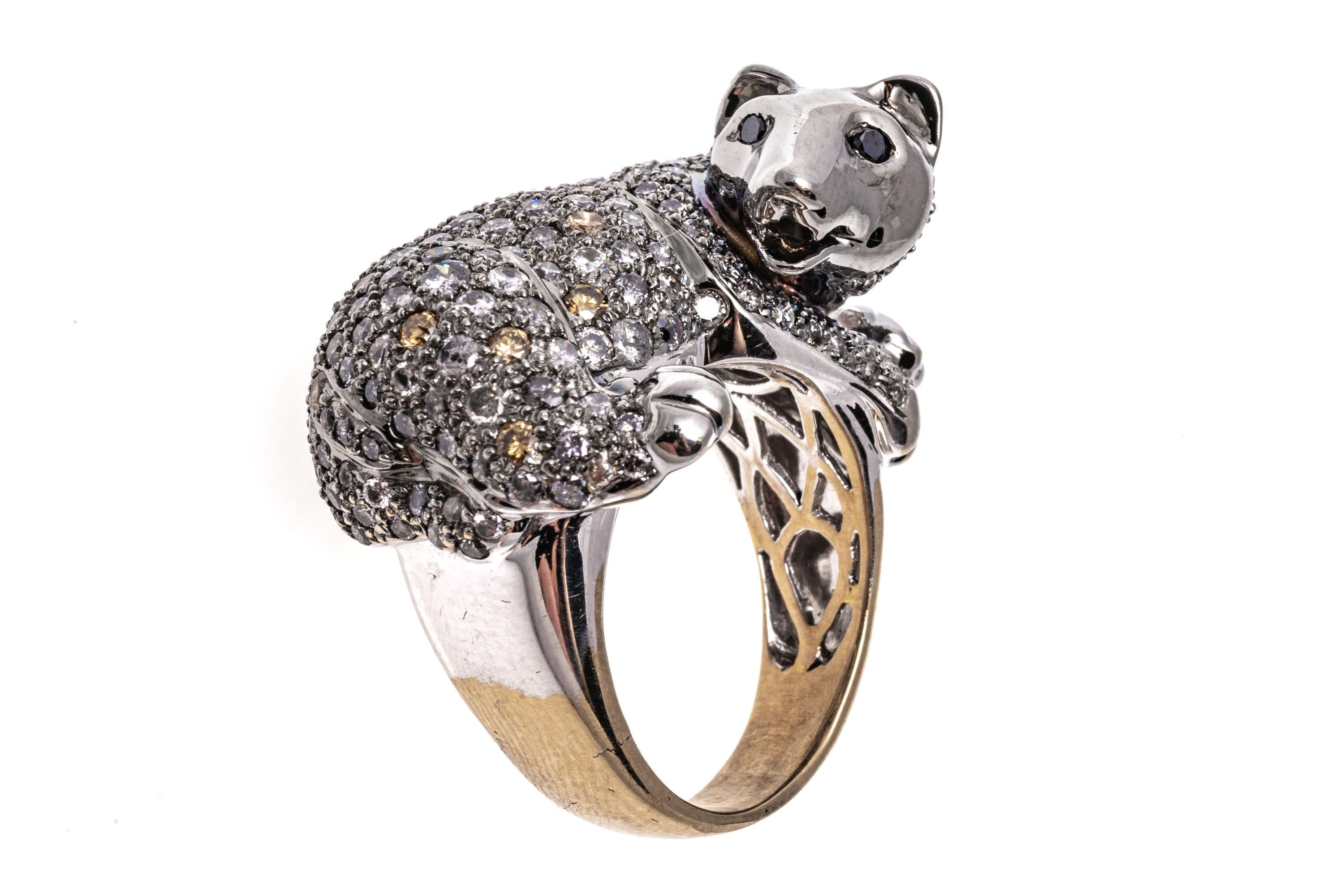 14k White Gold Pave Set Diamond Honey Badger Ring For Sale 2