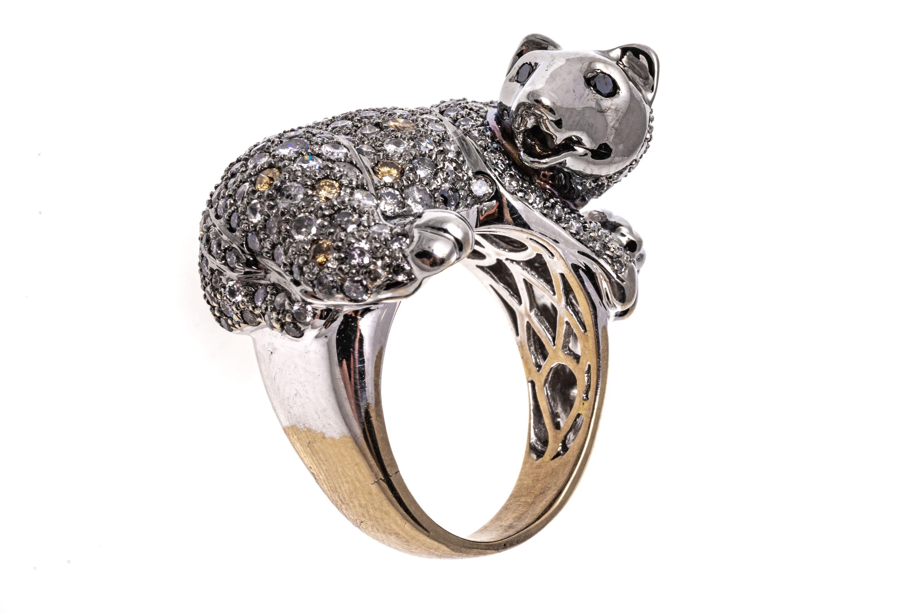 14k White Gold Pave Set Diamond Honey Badger Ring For Sale 4