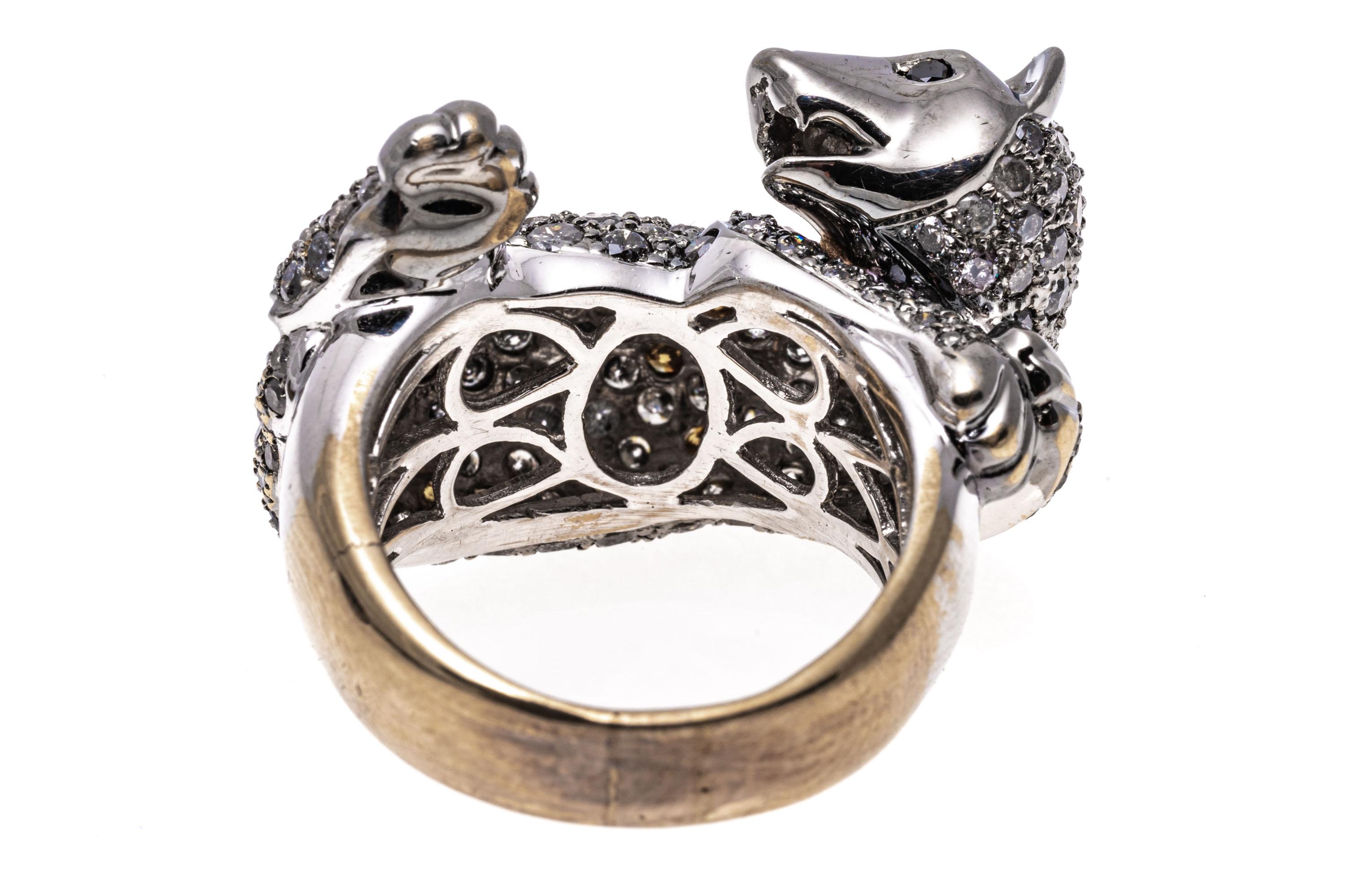 Contemporary 14k White Gold Pave Set Diamond Honey Badger Ring For Sale