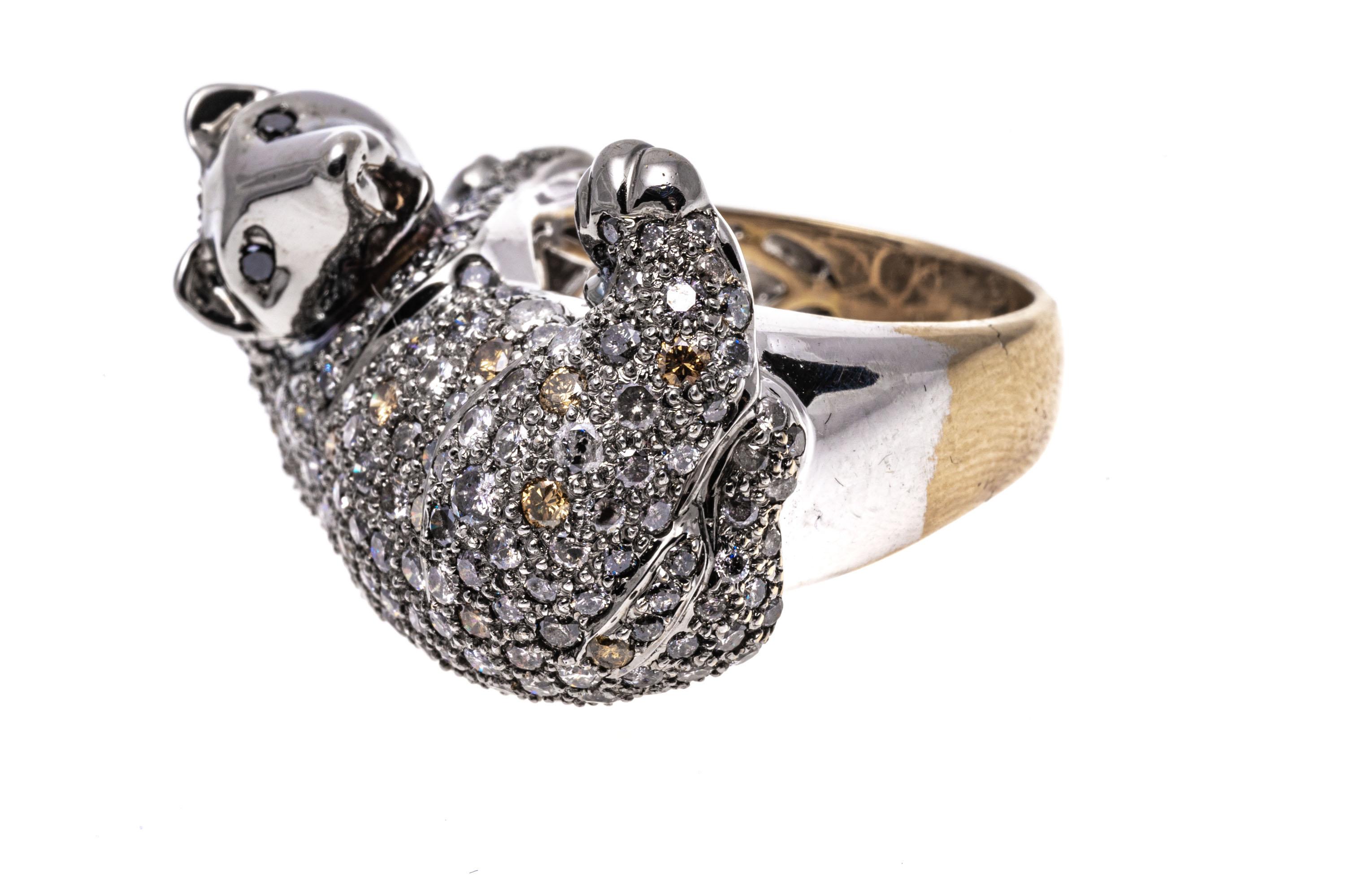 14k White Gold Pave Set Diamond Honey Badger Ring In Good Condition For Sale In Southport, CT