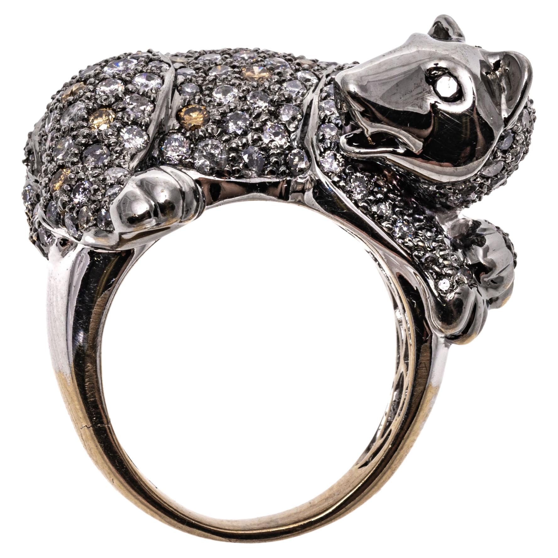 14k White Gold Pave Set Diamond Honey Badger Ring For Sale
