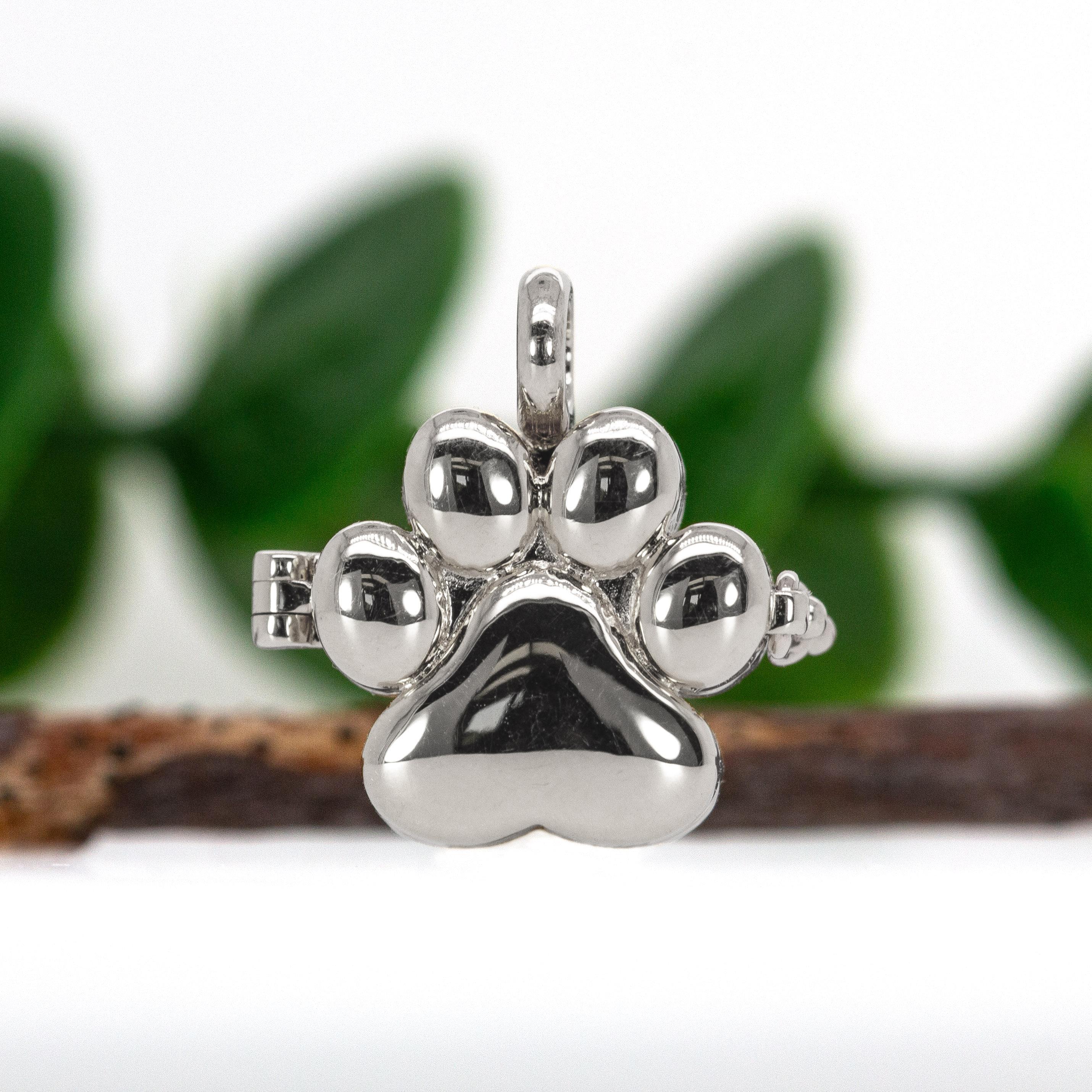 Contemporary 14K White Gold Paw Print Locket Pendant For Sale