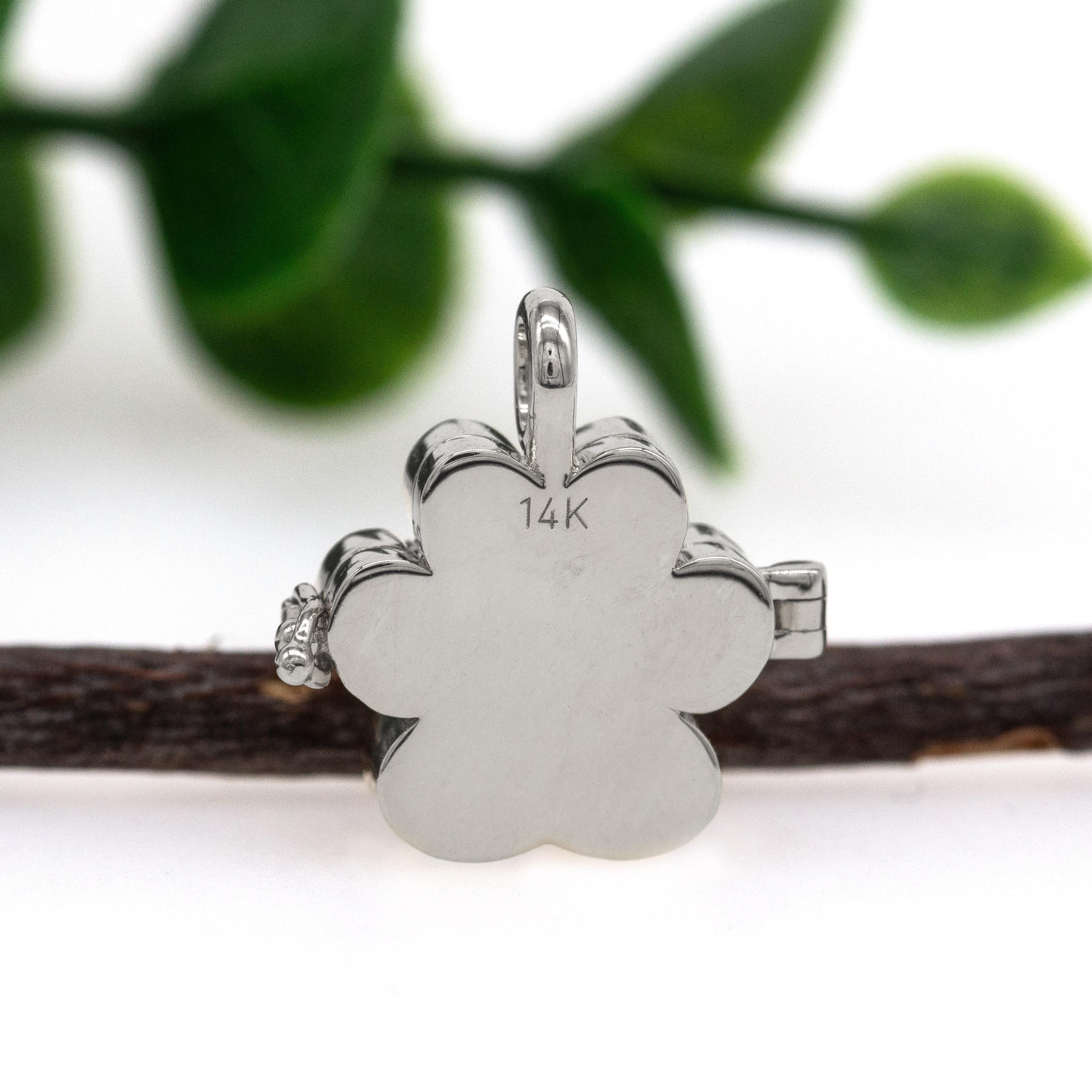 14K White Gold Paw Print Locket Pendant For Sale 2