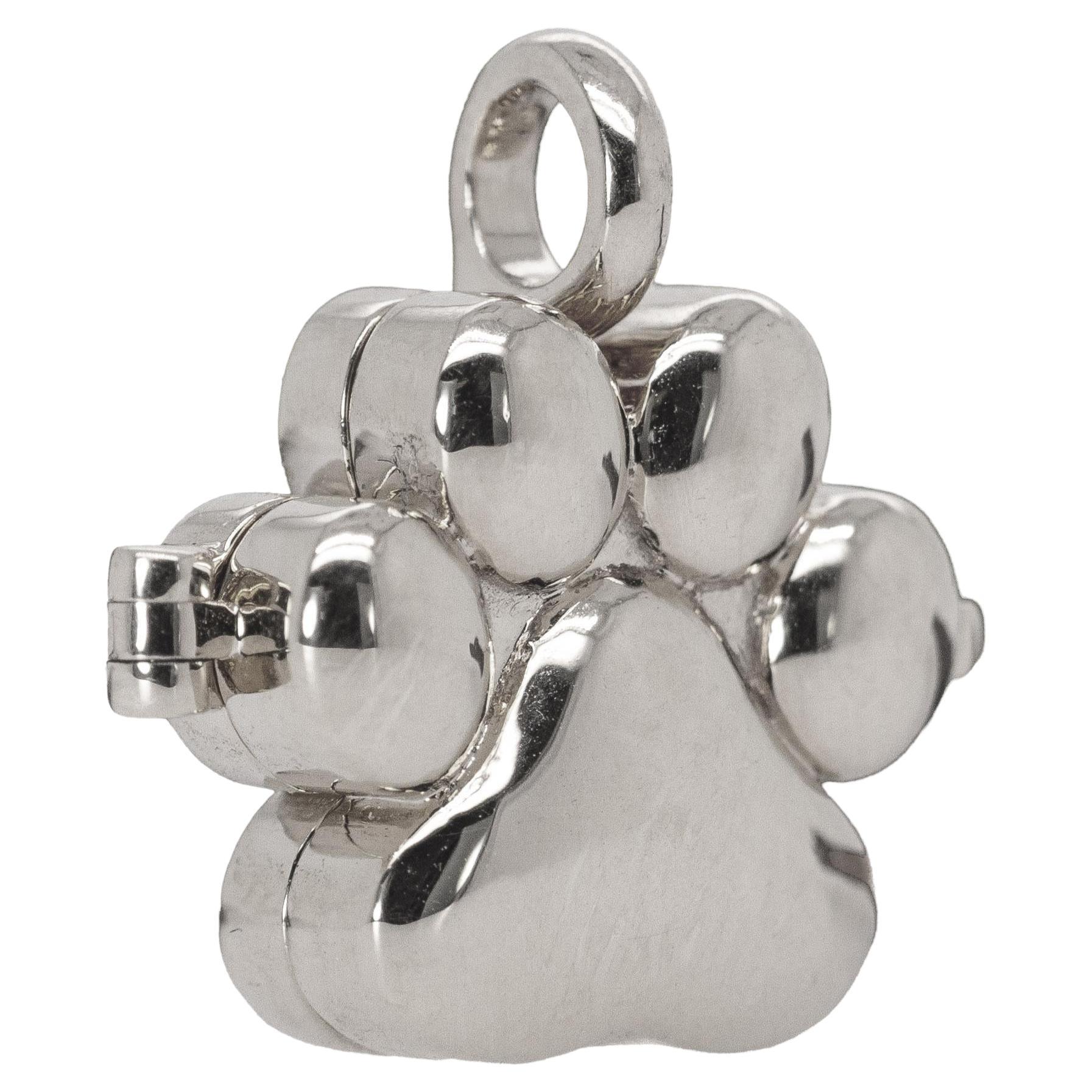 14K White Gold Paw Print Locket Pendant For Sale