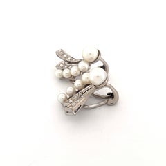 14K White Gold Peal and Diamond Clip On Earrings 0.25ctw