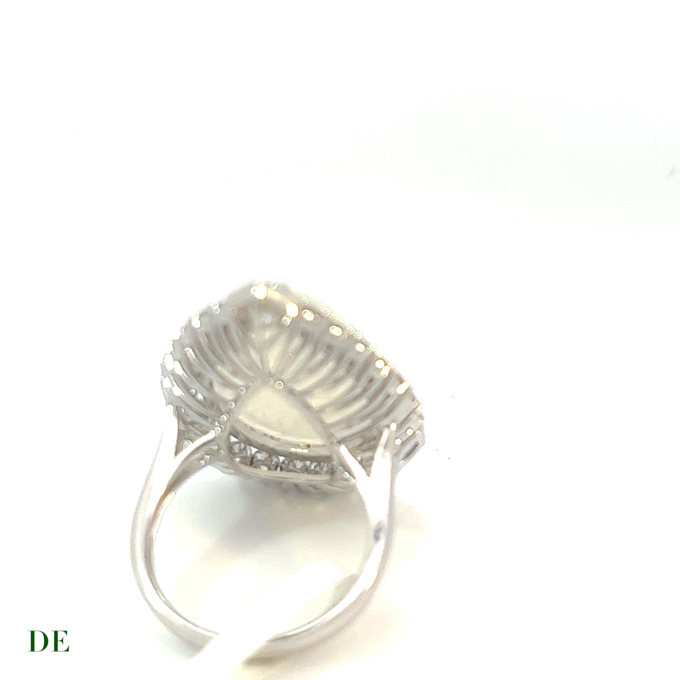 Emerald Cut 14k White Gold Pear 9.36 Carat Opal 1.96 Carat Diamond Statement Cocktail Ring