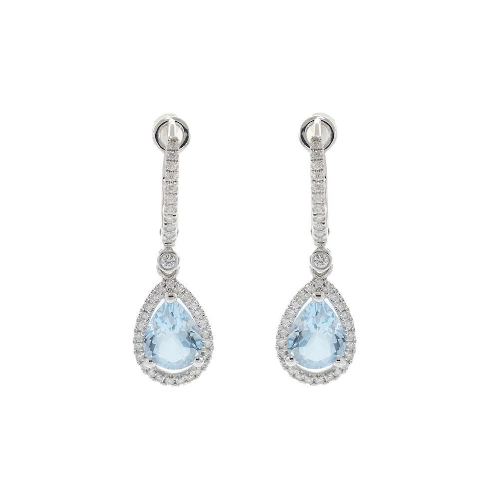Orecchini a goccia con pera, acquamarina e diamante in oro bianco 14K In condizioni Nuovo in vendita a New York, NY