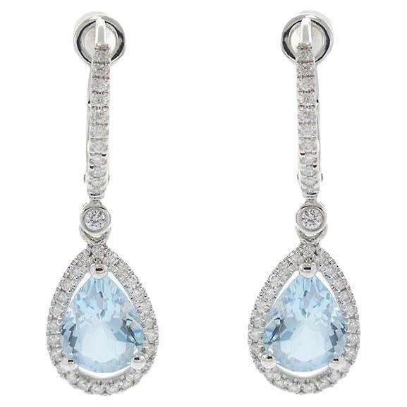 Orecchini a goccia con pera, acquamarina e diamante in oro bianco 14K in vendita