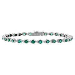 14K White Gold Pear Bezel Emerald Diamond Bracelet, 3.63 Carat