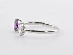 14K White Gold Pear Cut Amethyst and Marquise Diamond Open Cuff Ring