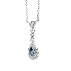 Pendentif en or blanc 14k avec diamant et saphir taille poire d'environ 0,45ct