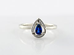 14K White Gold Pear-Cut Blue Sapphire and Diamond Teardrop Ring
