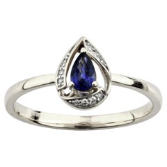 14K White Gold Pear-Cut Blue Sapphire and Diamond Teardrop Ring