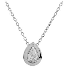 Collier pendentif solitaire en or blanc 14 carats avec diamant taille poire serti à la main