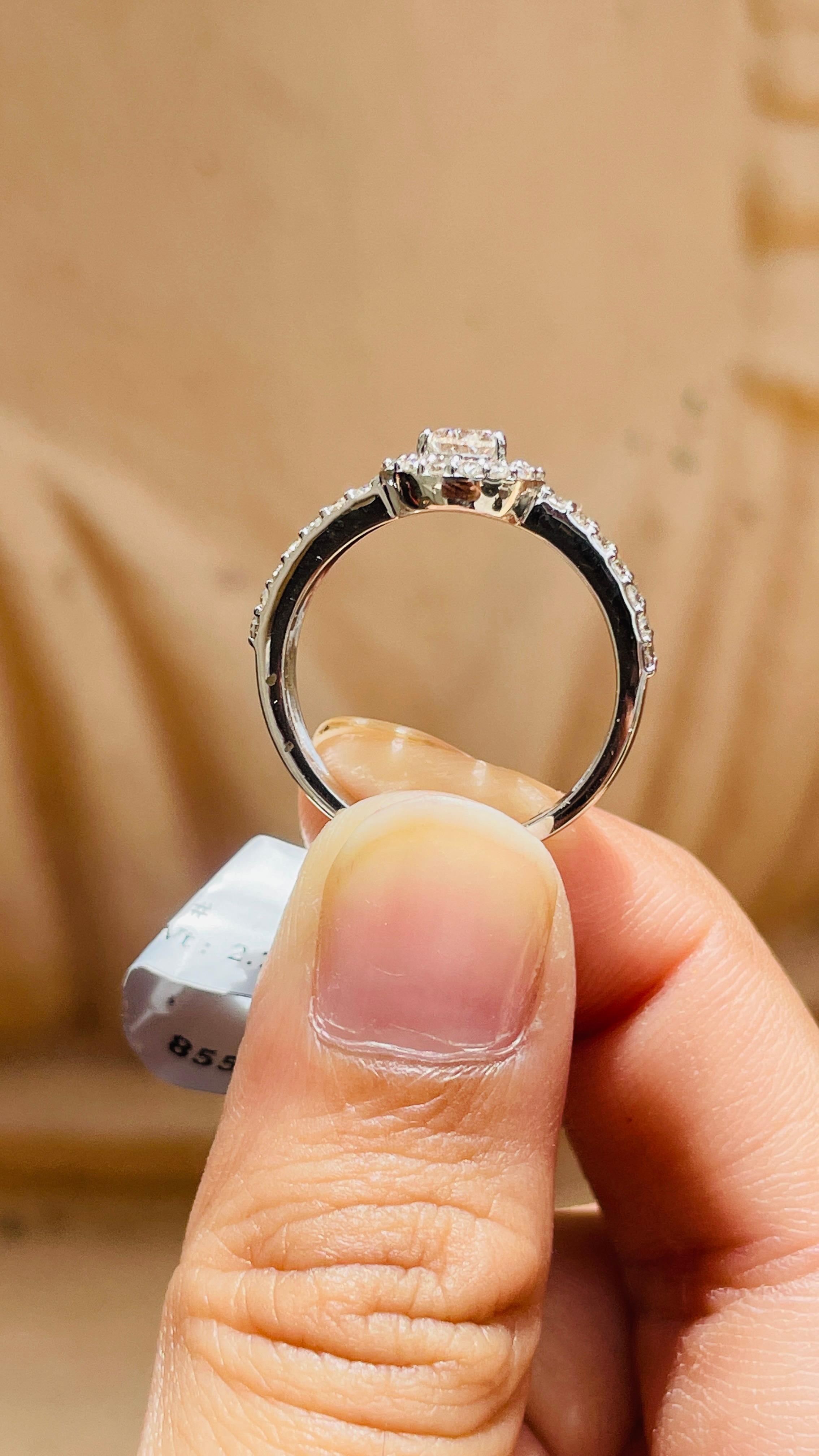 For Sale:  14K White Gold Pear Diamond Halo Engagement Ring 14