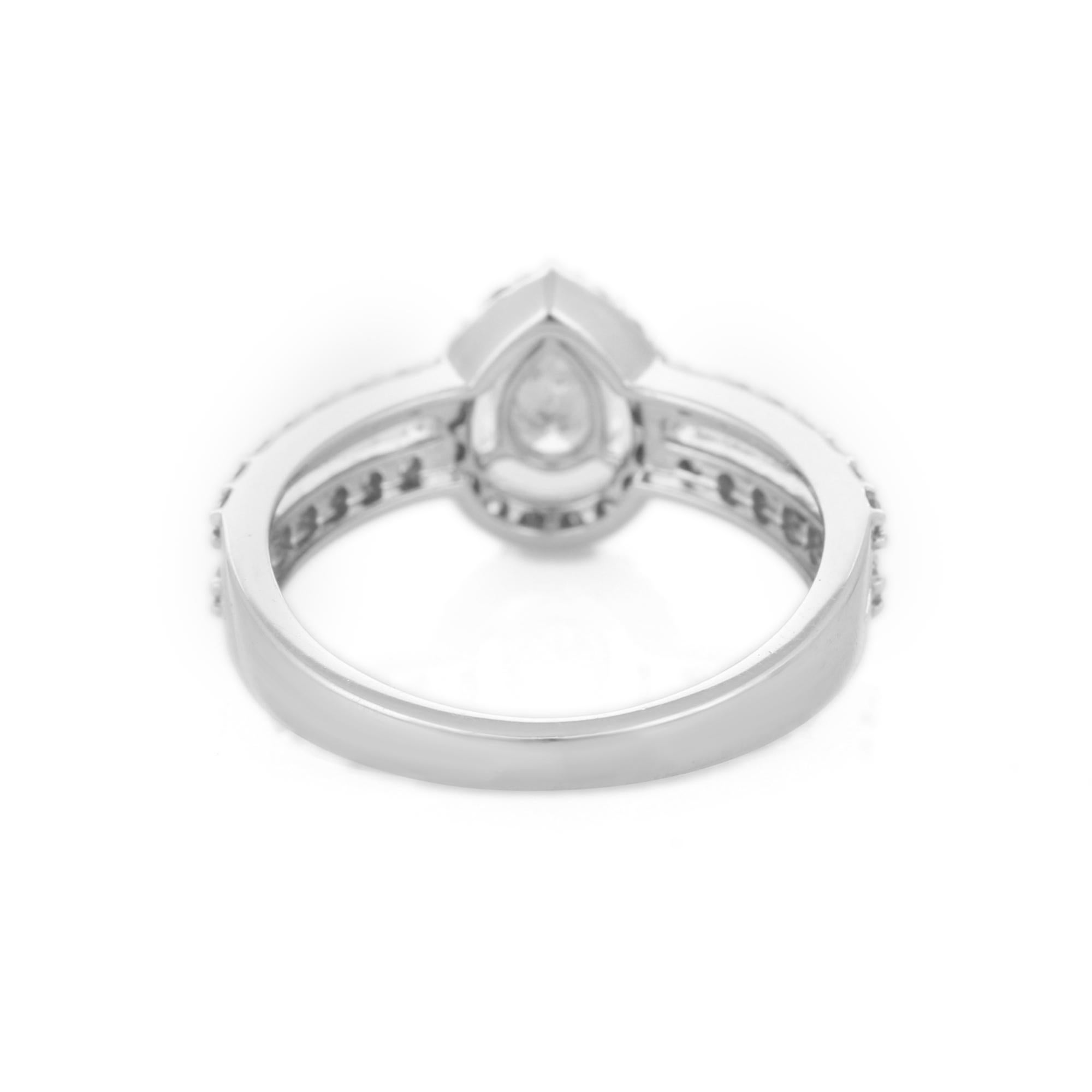For Sale:  14K White Gold Pear Diamond Halo Engagement Ring 5