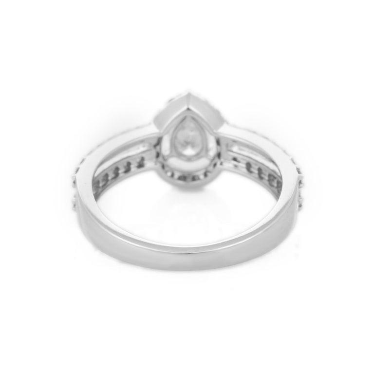 Bague De Fiançailles Halo En Or Blanc 14 Carats Avec Diamant Simulé Taille Poire - Marque Bansi