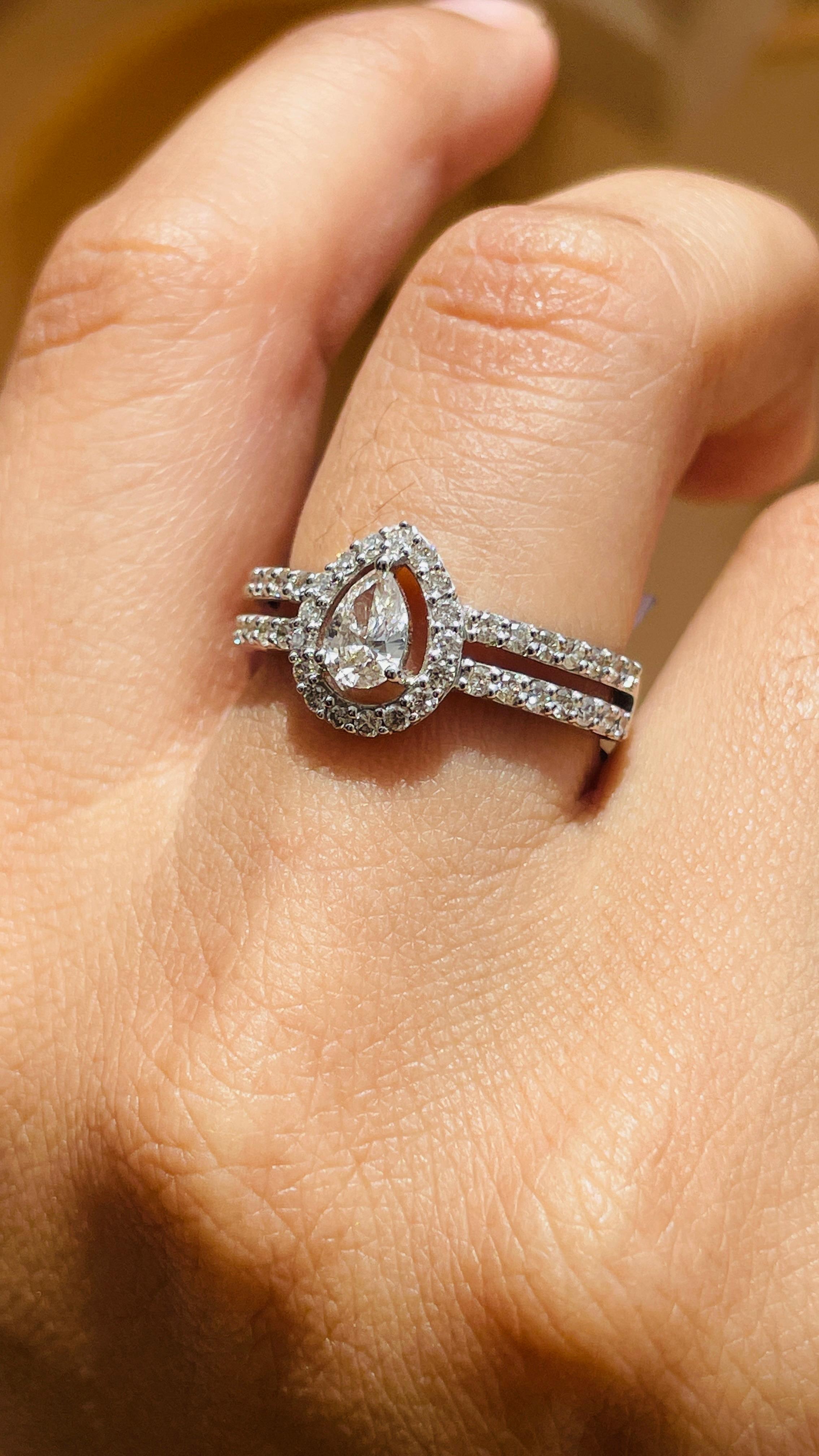 For Sale:  14K White Gold Pear Diamond Halo Engagement Ring 9
