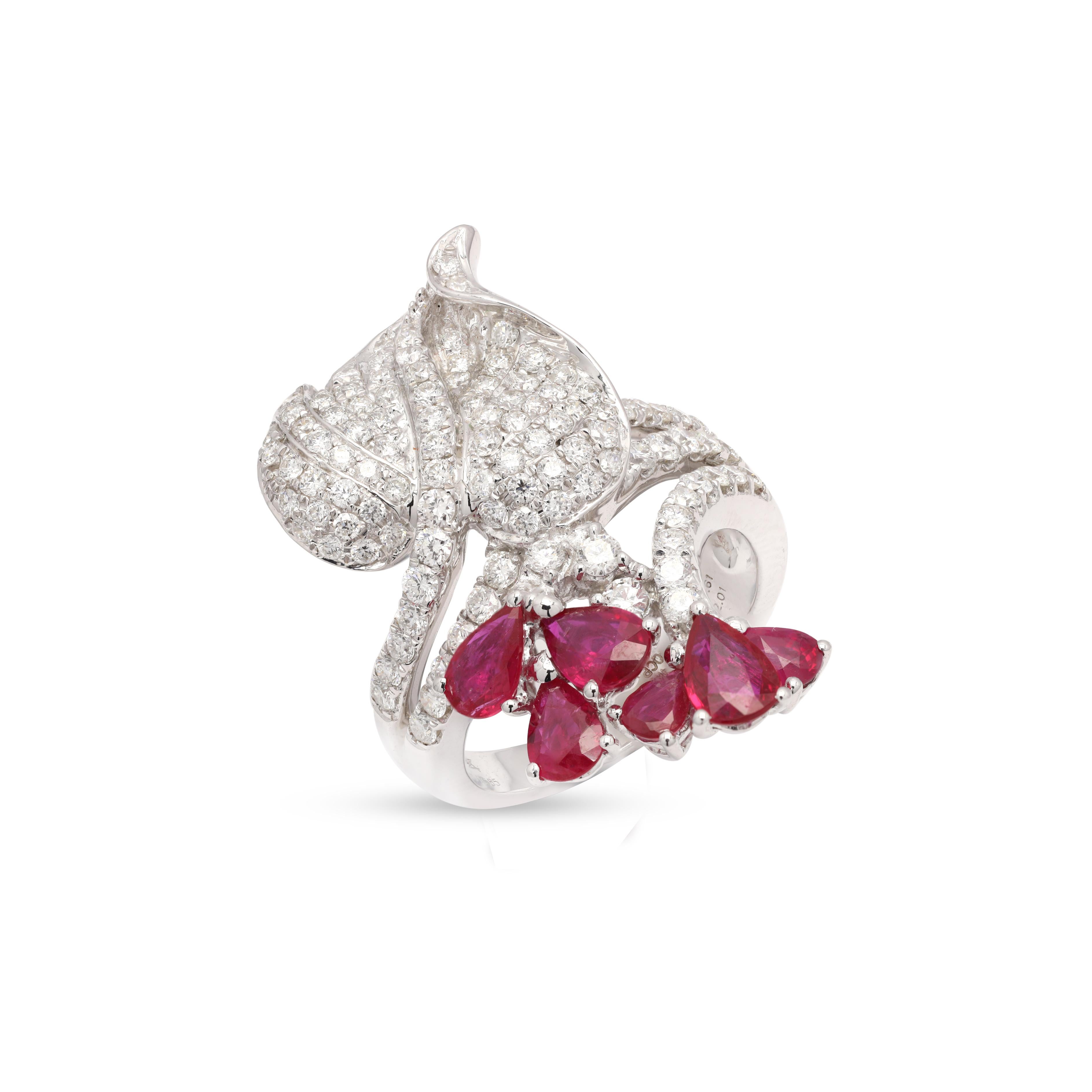 For Sale:  14K White Gold Pear Cut Ruby and Diamond Bridal Ring 3