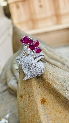 14K White Gold Pear Cut Ruby and Diamond Bridal Ring