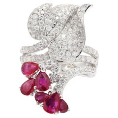 14K White Gold Pear Cut Ruby and Diamond Bridal Ring