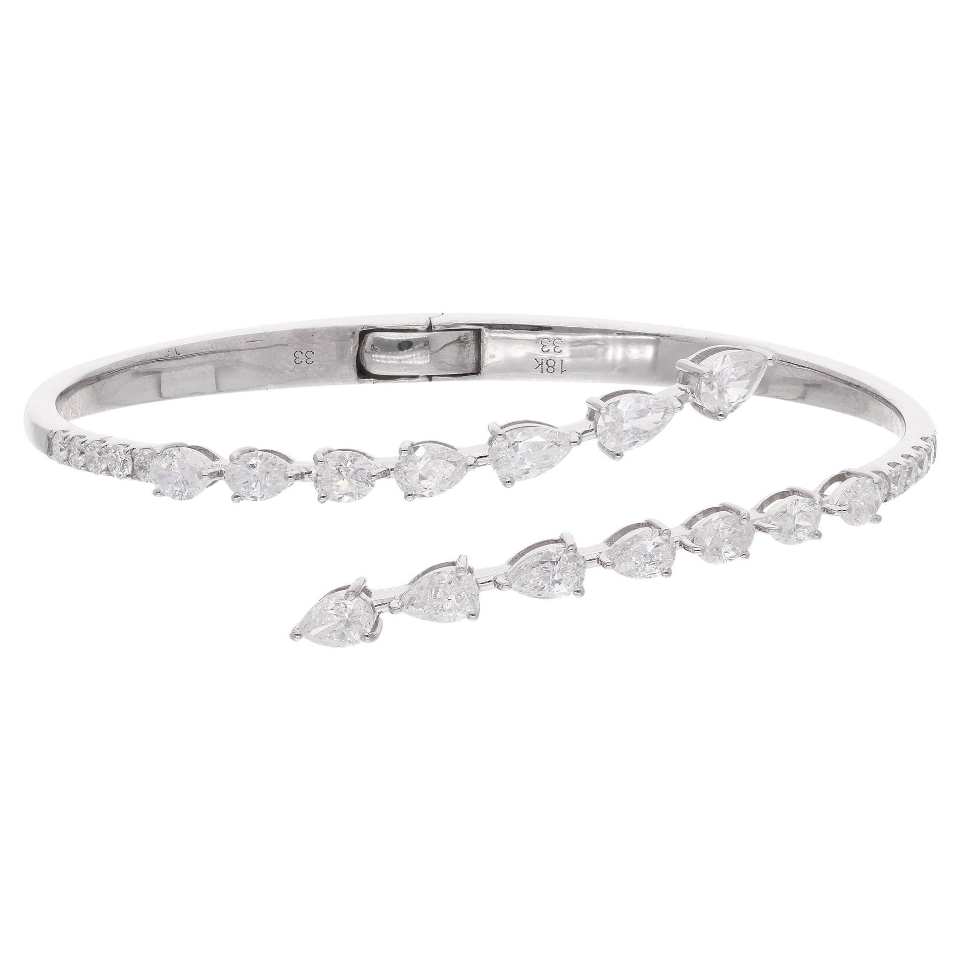 Bracelet manchette en or blanc 14k avec diamants SI/H 3,75 carats, taille poire Cadeau pour femmes Pour femmes en vente