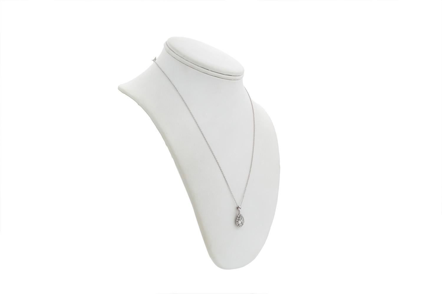 Pear Cut 14k White Gold & Pear Diamond Halo Pendant Necklace 1.17ct For Sale