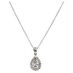 14k White Gold & Pear Diamond Halo Pendant Necklace 1.17ct