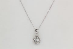 14k White Gold & Pear Diamond Halo Pendant Necklace 1.33ct