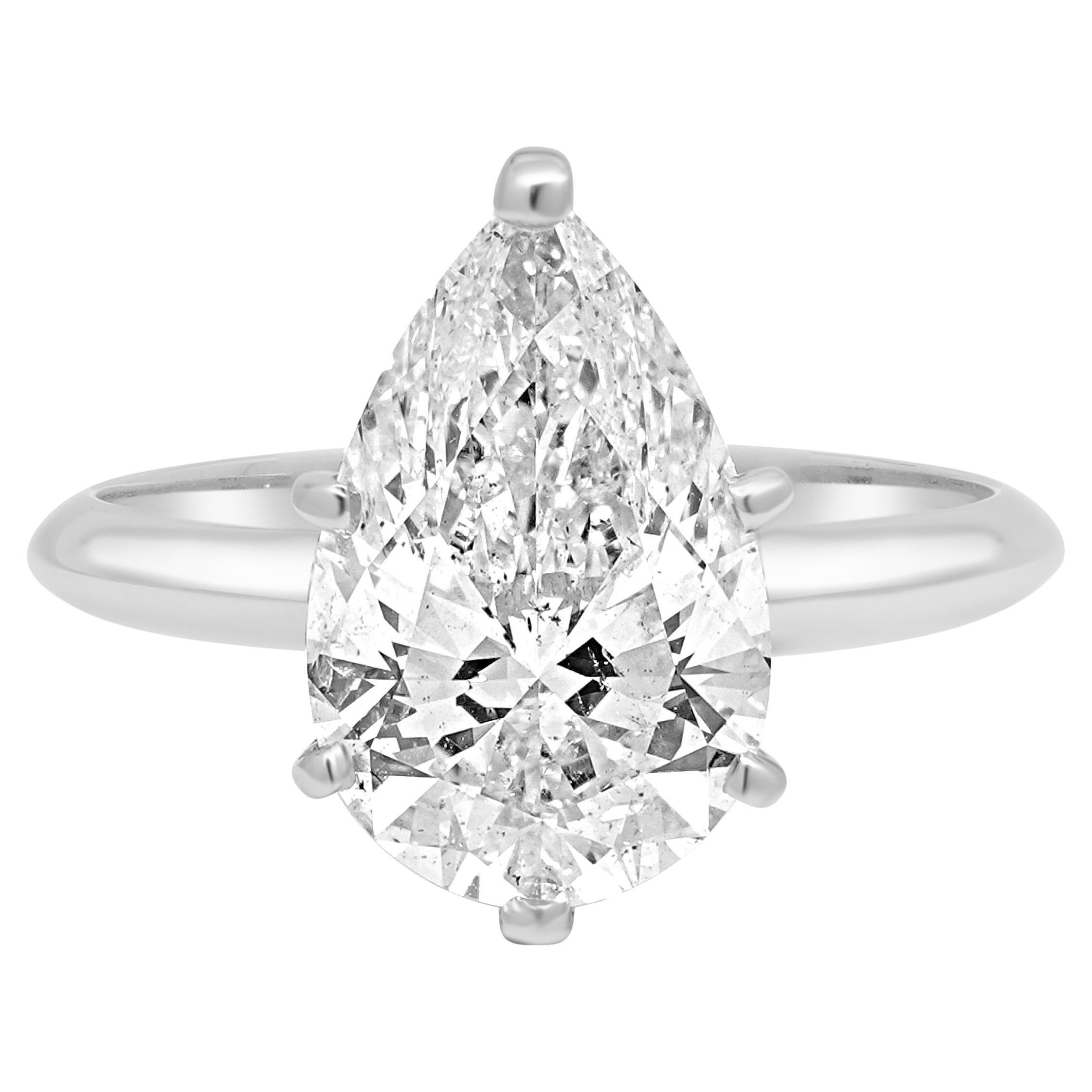 14K White Gold Pear Diamond Solitaire Engagement Ring