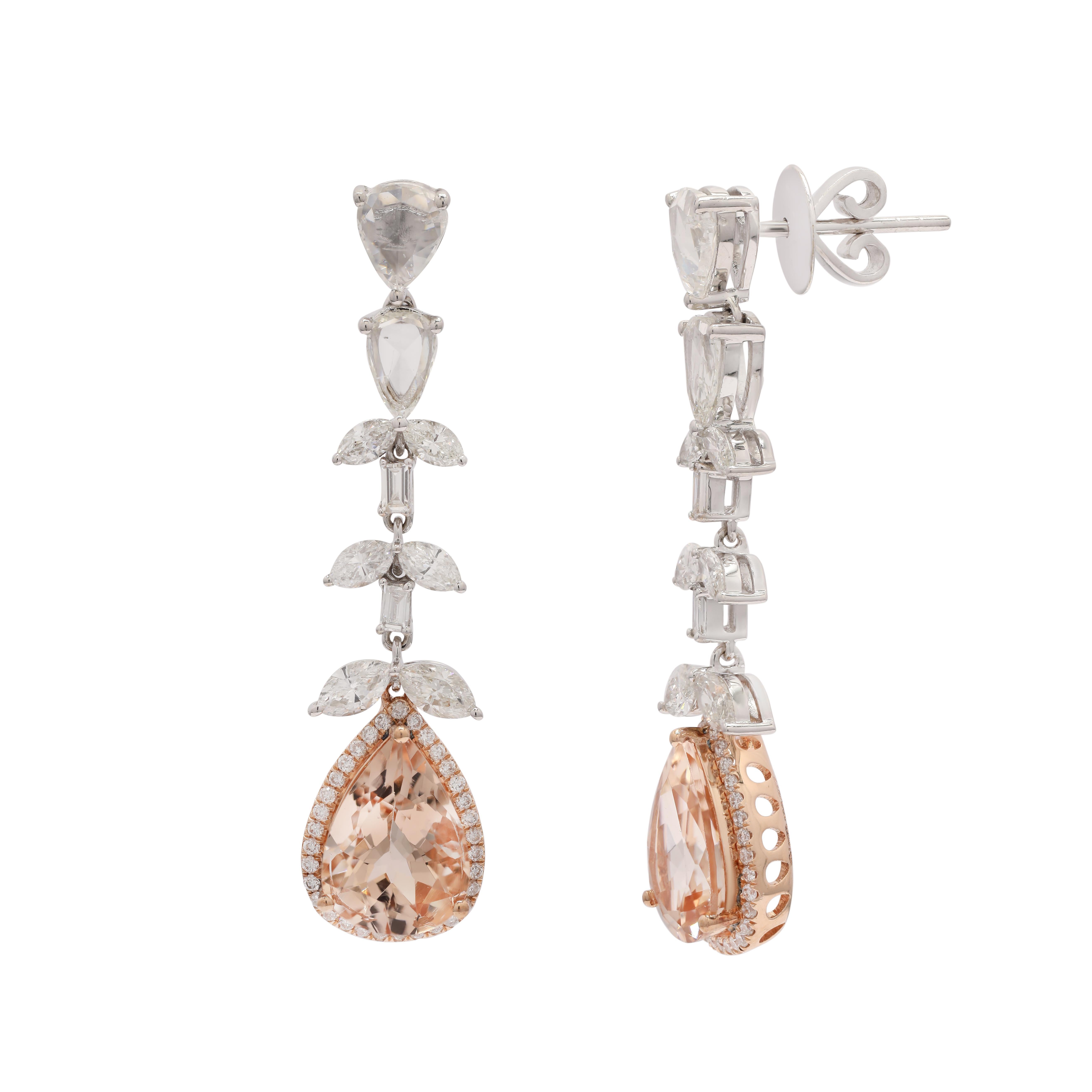 Modern 14K White Gold Pear Drop Cut Gemstone Dangle Earrings with Diamonds For Sale