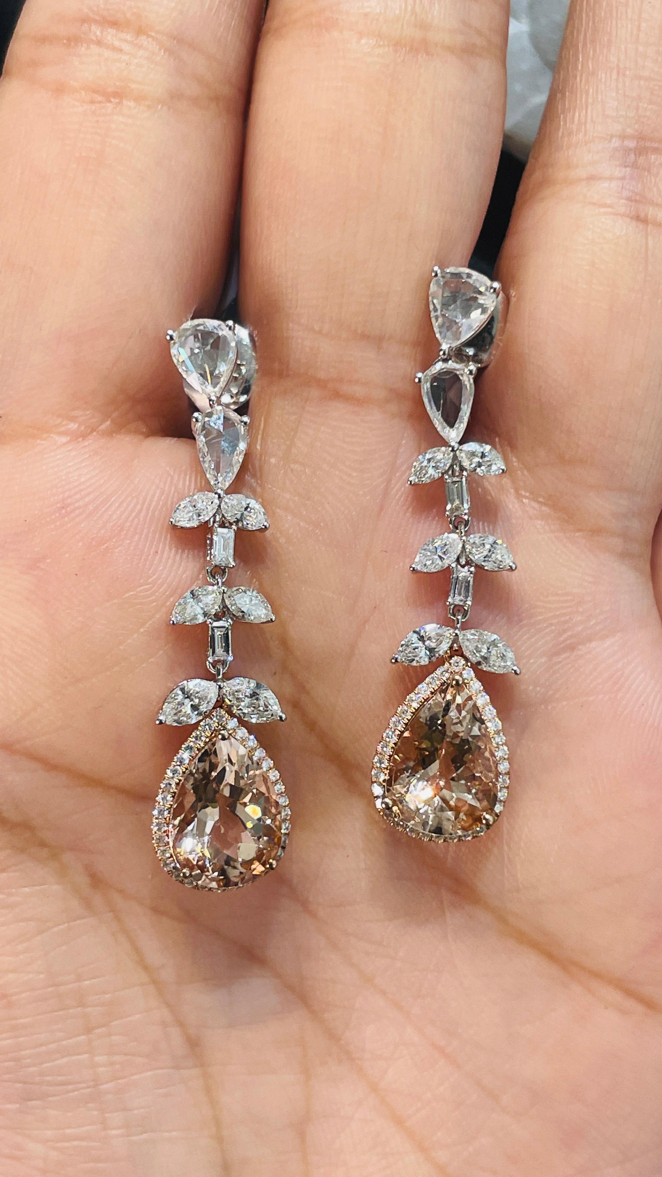 14K White Gold Pear Drop Cut Gemstone Dangle Earrings with Diamonds In New Condition For Sale In New York, NY