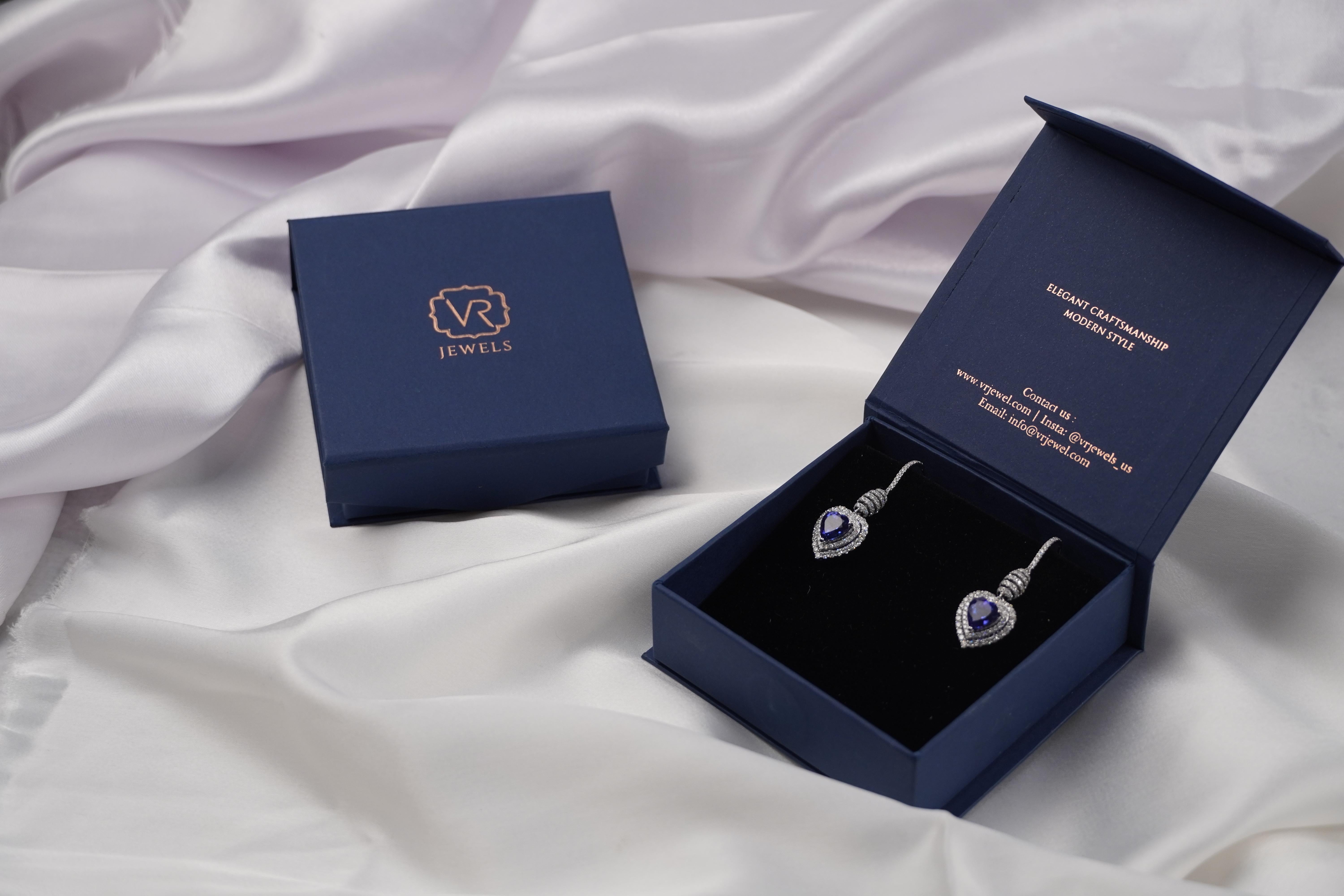 14K White Gold Pear Drop Cut Gemstone Dangle Earrings with Diamonds For Sale 2