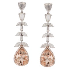 14K White Gold Pear Drop Cut Gemstone Dangle Earrings with Diamonds