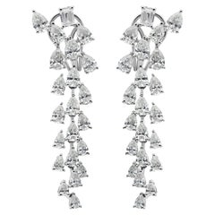 14k White Gold Pear Emerald Cut Natural Diamond Waterfall Drop Earrings