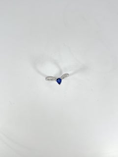 14K White Gold Pear Sapphire and Diamond V Shaped Ring