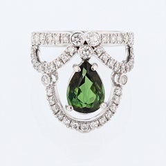 14 Karat Gold Pear Shape 2.25 Carat Green Tourmaline and Diamond Tiara Ring