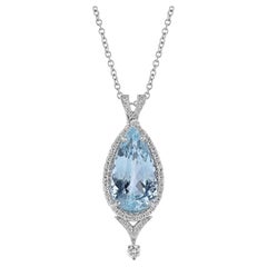 14K Weißgold Tropfen-Halskette mit Aquamarin-Halo-Diamant in Birnenform