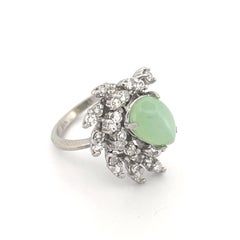 14K White Gold Cabochon Green Lindy Star Sapphire Ring with Diamonds
